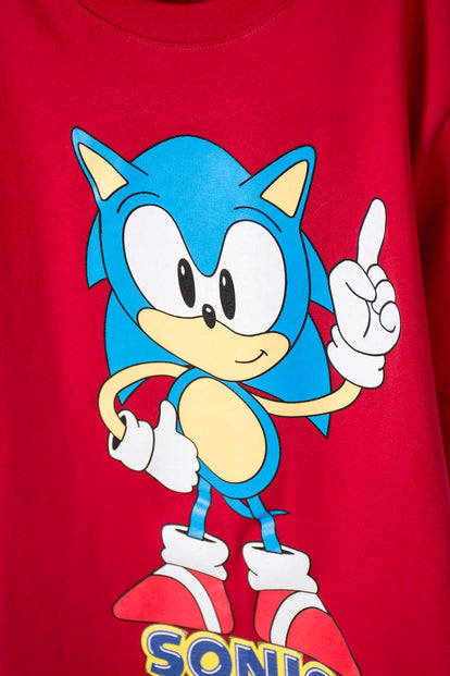 CAMISETA DE SONIC MANGA CORTA ROJA PARA NIÑO