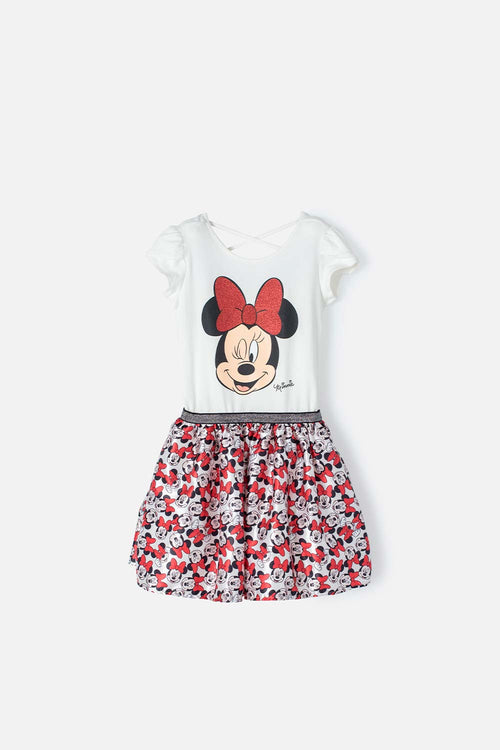 VESTIDO DE MINNIE MOUSE MANGA CORTA BLANCO PARA NIÑA