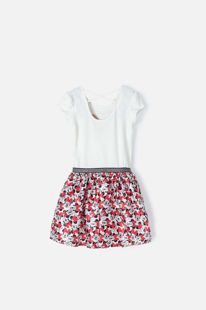 VESTIDO DE MINNIE MOUSE MANGA CORTA BLANCO PARA NIÑA