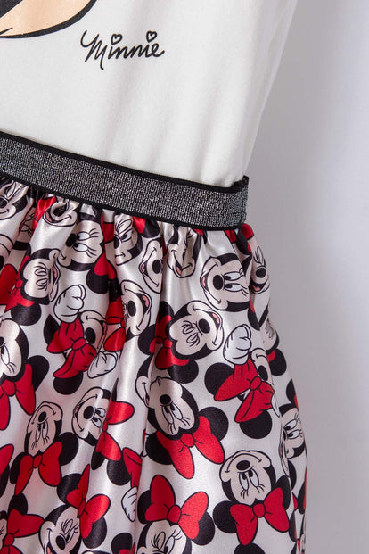 VESTIDO DE MINNIE MOUSE MANGA CORTA BLANCO PARA NIÑA