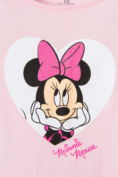 CAMISETA DE MINNIE MOUSE MANGA CORTA ROSADA PARA NIÑA