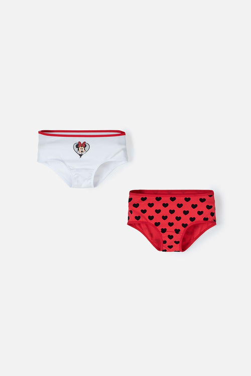 PACK X2 PANTIES DE MINNIE MOUSE  BLANCO Y ROJO PARA NIÑA