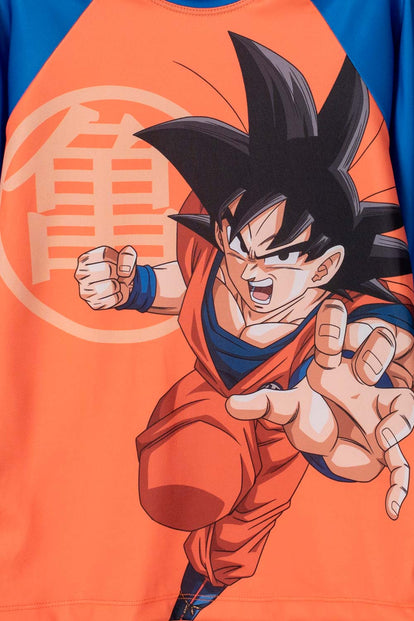 CAMISETA DE BAÑO DE DRAGON BALL Z MANGA CORTA AZUL Y NARANJA PARA NIÑO