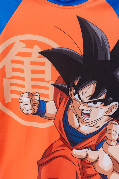 CAMISETA DE BAÑO DE DRAGON BALL Z MANGA CORTA AZUL Y NARANJA PARA NIÑO