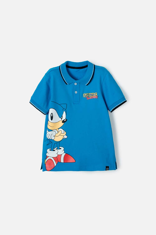 Card slide image -  CAMISETA TIPO POLO DE SONIC AZUL CON BOTONES PARA NIÑO