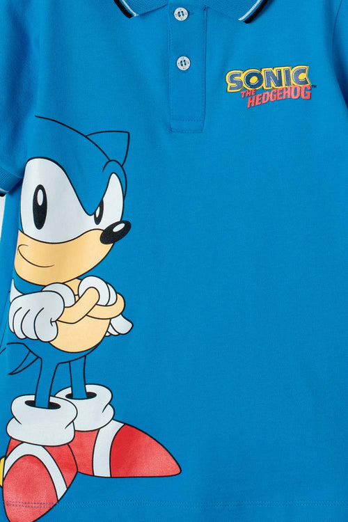 Card slide image -  CAMISETA TIPO POLO DE SONIC AZUL CON BOTONES PARA NIÑO