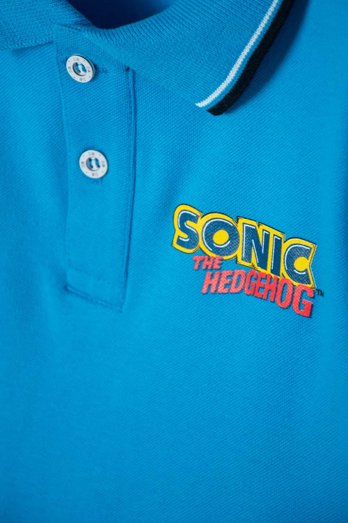 Card slide image -  CAMISETA TIPO POLO DE SONIC AZUL CON BOTONES PARA NIÑO