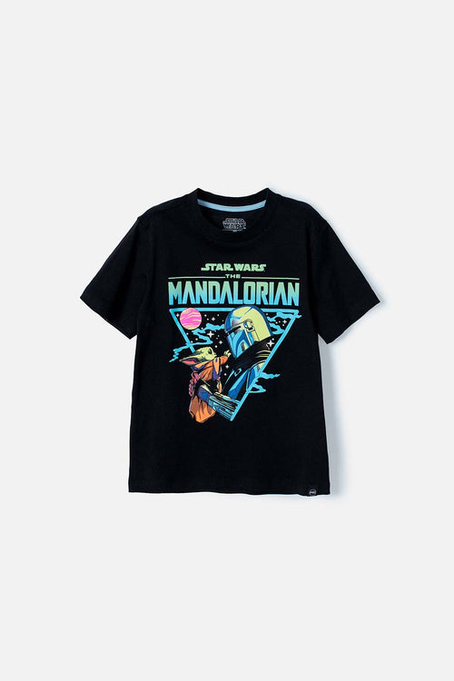 CAMISETA DE MANDALORIAN CUELLO REDONDO NEGRA PARA NIÑO