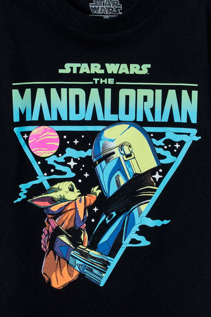 CAMISETA DE MANDALORIAN CUELLO REDONDO NEGRA PARA NIÑO
