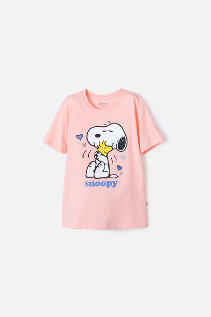 CAMISETA DE SNOOPY MANGA CORTA MANDARINA PARA NIÑA