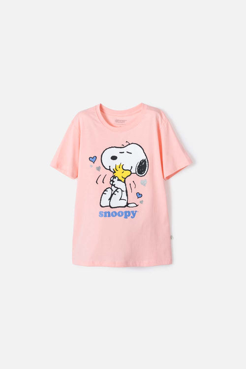 CAMISETA DE SNOOPY MANGA CORTA MANDARINA PARA NIÑA