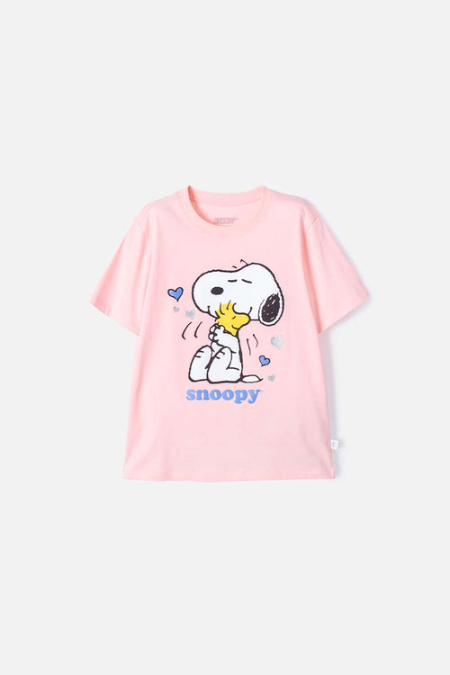 CAMISETA DE SNOOPY MANGA CORTA MANDARINA PARA NIÑA