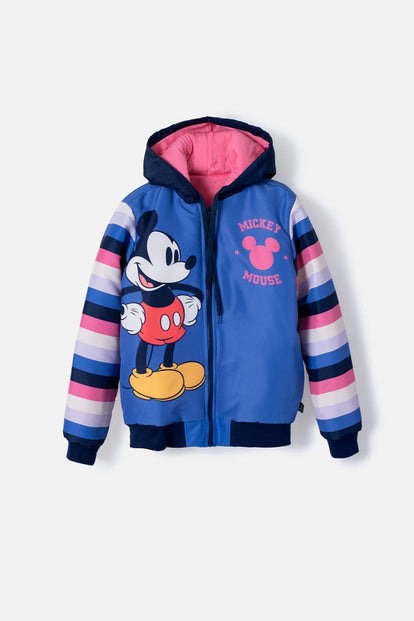 CHAQUETA DE MICKEY MOUSE ABIERTA CON CHOMPA AZUL PARA NIÑA