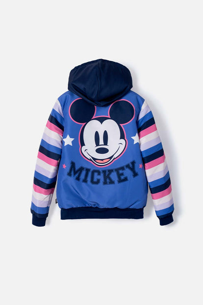 CHAQUETA DE MICKEY MOUSE ABIERTA CON CHOMPA AZUL PARA NIÑA