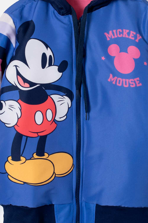 CHAQUETA DE MICKEY MOUSE ABIERTA CON CHOMPA AZUL PARA NIÑA