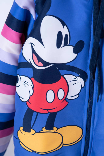 CHAQUETA DE MICKEY MOUSE ABIERTA CON CHOMPA AZUL PARA NIÑA