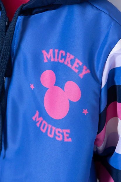 CHAQUETA DE MICKEY MOUSE ABIERTA CON CHOMPA AZUL PARA NIÑA