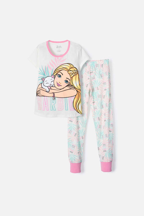 Card slide image -  PIJAMA DE BARBIE DE MANGA CORTA MARFIL PARA NIÑA