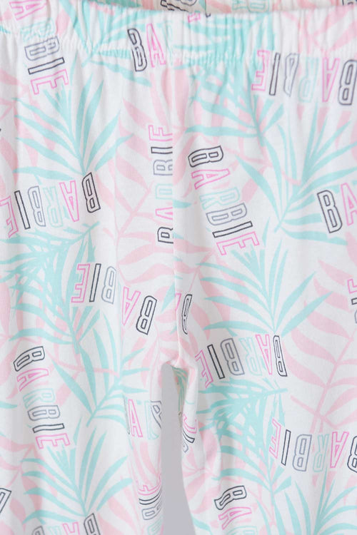 Card slide image -  PIJAMA DE BARBIE DE MANGA CORTA MARFIL PARA NIÑA