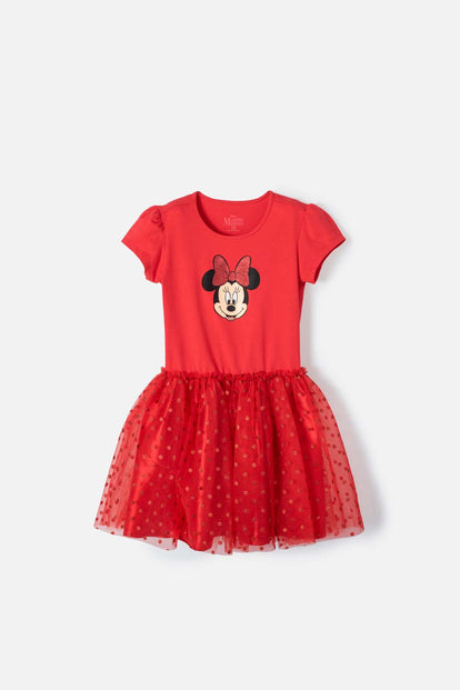  VESTIDO DE MINNIE MOUSE CON FALDA DE TUTÚ  ROJO PARA NIÑA