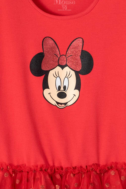 VESTIDO DE MINNIE MOUSE CON FALDA DE TUTÚ  ROJO PARA NIÑA
