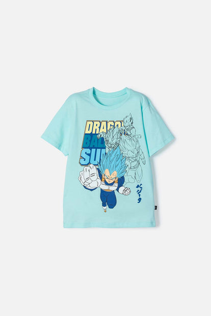  CAMISETA DE DRAGON BALL MANGA AZUL CORTA PARA NIÑO