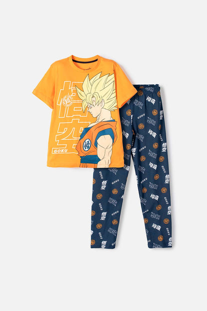  PIJAMA DE DRAGON BALL DE PANTALÓN LARGO NARANJA Y AZUL PARA NIÑO