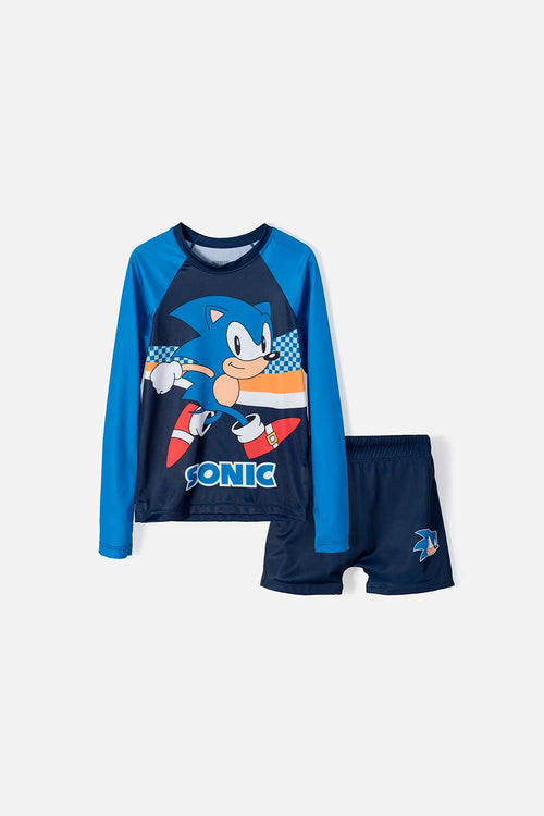 CONJUNTO DE BAÑO SONIC MANGA LARGA AZUL PARA NIÑO