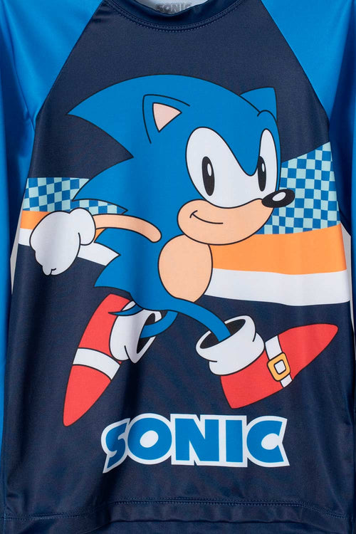 CONJUNTO DE BAÑO SONIC MANGA LARGA AZUL PARA NIÑO