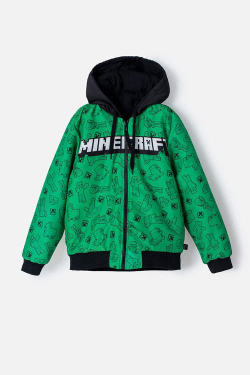 CHAQUETA DE MINECRAFT CON CAPUCHA VERDE Y NEGRA PARA NIÑO
