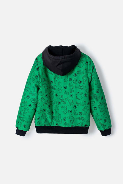 CHAQUETA DE MINECRAFT CON CAPUCHA VERDE Y NEGRA PARA NIÑO