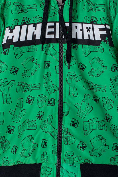 CHAQUETA DE MINECRAFT CON CAPUCHA VERDE Y NEGRA PARA NIÑO