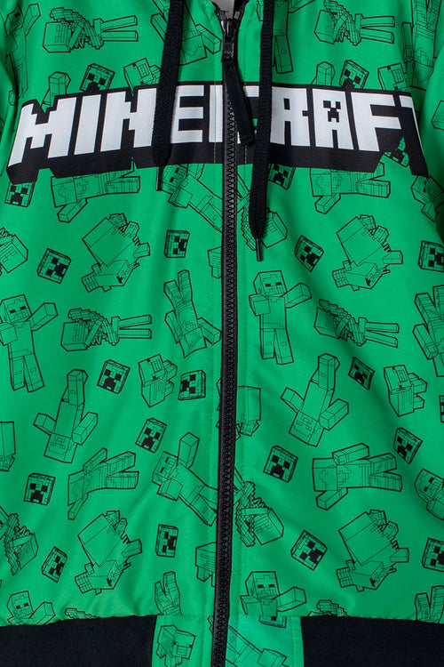 CHAQUETA DE MINECRAFT CON CAPUCHA VERDE Y NEGRA PARA NIÑO