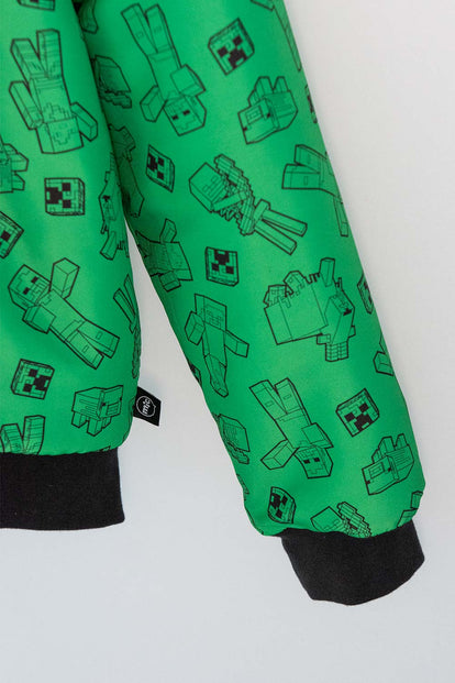 CHAQUETA DE MINECRAFT CON CAPUCHA VERDE Y NEGRA PARA NIÑO