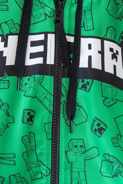 CHAQUETA DE MINECRAFT CON CAPUCHA VERDE Y NEGRA PARA NIÑO