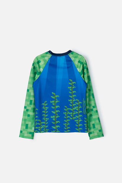 CAMISETA DE BAÑO MINECRAFT MANGA LARGA VERDE Y AZUL PARA NIÑO