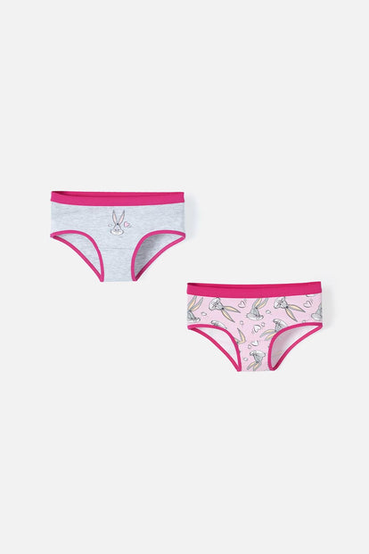 PACK X2 PANTIES DE LOS LOONEY TUNES GRIS/ROSADA PARA NIÑA