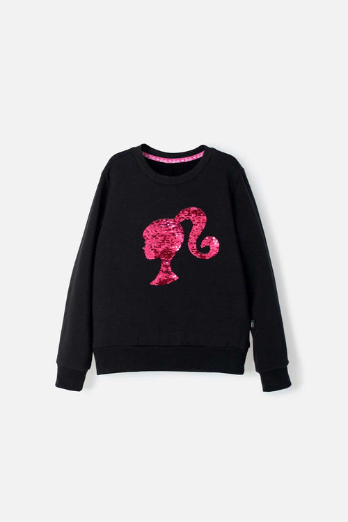 BUZO DE BARBIE CUELLO REDONDO NEGRO PARA NIÑA