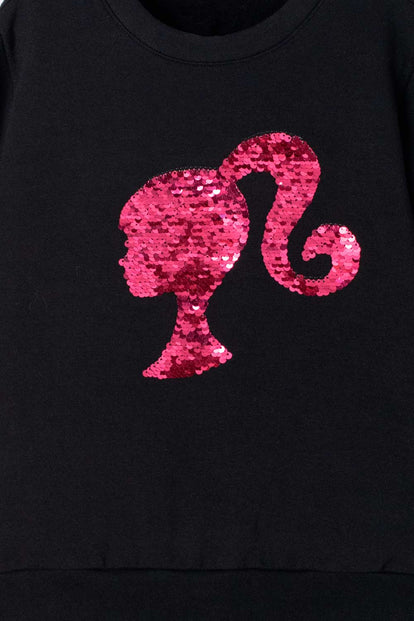 BUZO DE BARBIE CUELLO REDONDO NEGRO PARA NIÑA