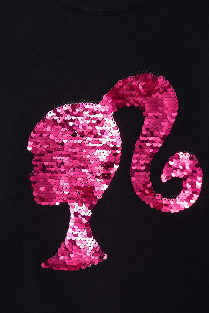 BUZO DE BARBIE CUELLO REDONDO NEGRO PARA NIÑA