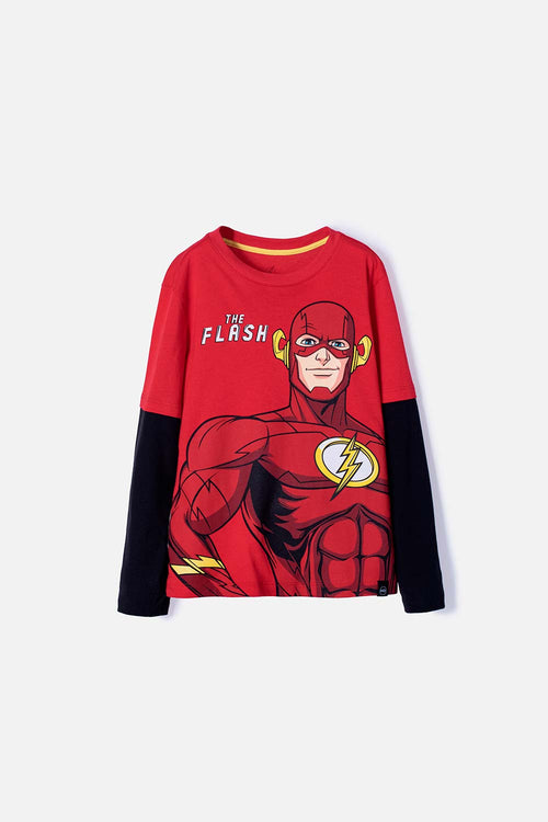 CAMISETA DE FLASH ROJA MANGA LARGA PARA NIÑO