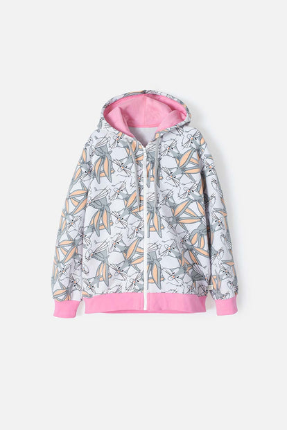 BUZO DE LOONEY TUNES CON CIERRE GRIS Y ROSADO PARA NIÑA