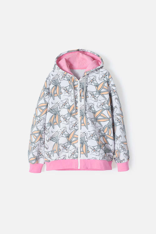BUZO DE LOONEY TUNES CON CIERRE GRIS Y ROSADO PARA NIÑA