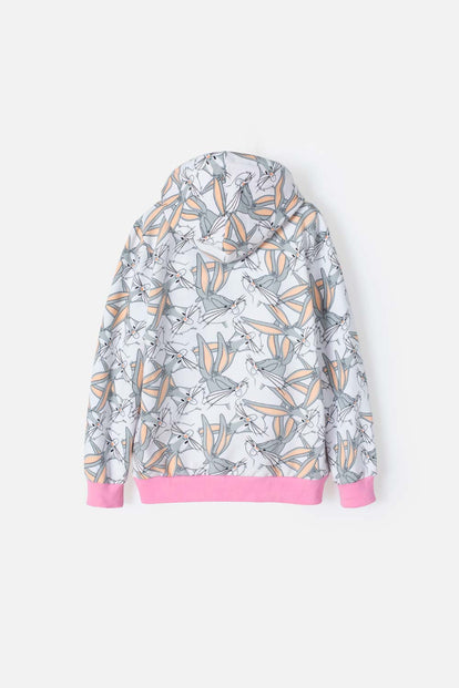 BUZO DE LOONEY TUNES CON CIERRE GRIS Y ROSADO PARA NIÑA