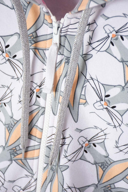 BUZO DE LOONEY TUNES CON CIERRE GRIS Y ROSADO PARA NIÑA