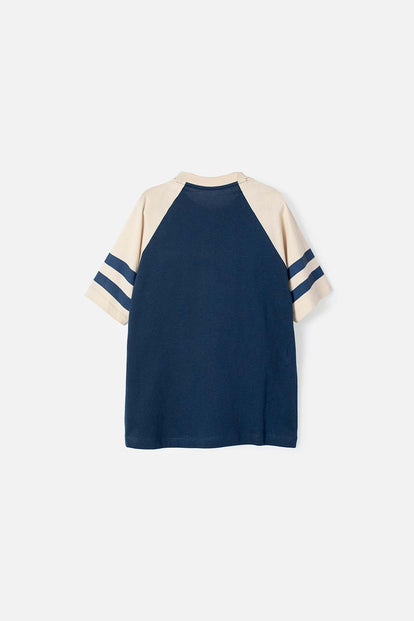 CAMISETA DE HARRY POTTER AZUL OSCURA Y CAQUI MANGA CORTA PARA NIÑO