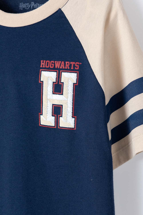 CAMISETA DE HARRY POTTER AZUL OSCURA Y CAQUI MANGA CORTA PARA NIÑO