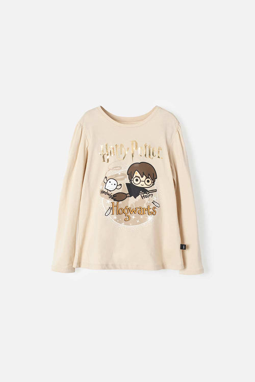 CAMISETA DE HARRY POTTER CAQUI MANGA LARGA PARA NIÑA