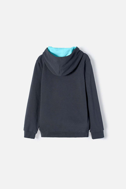 BUZO DE AMONG US CERRADO CON CAPUCHA GRIS PARA NIÑO