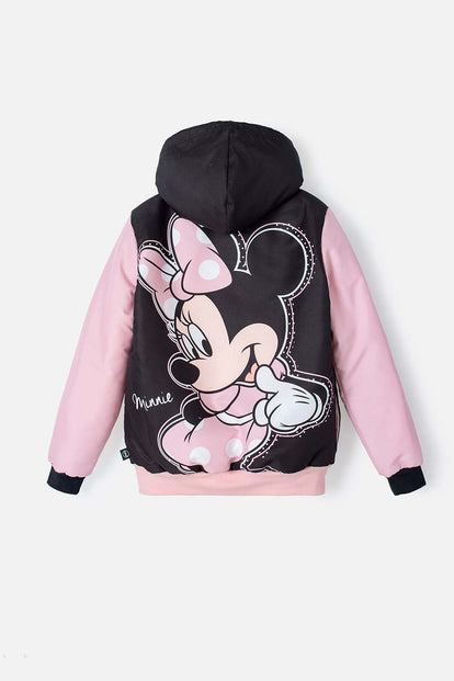CHAQUETA DE MINNIE MOUSE NEGRA Y ROSADA IMPERMEABLE PARA NIÑA